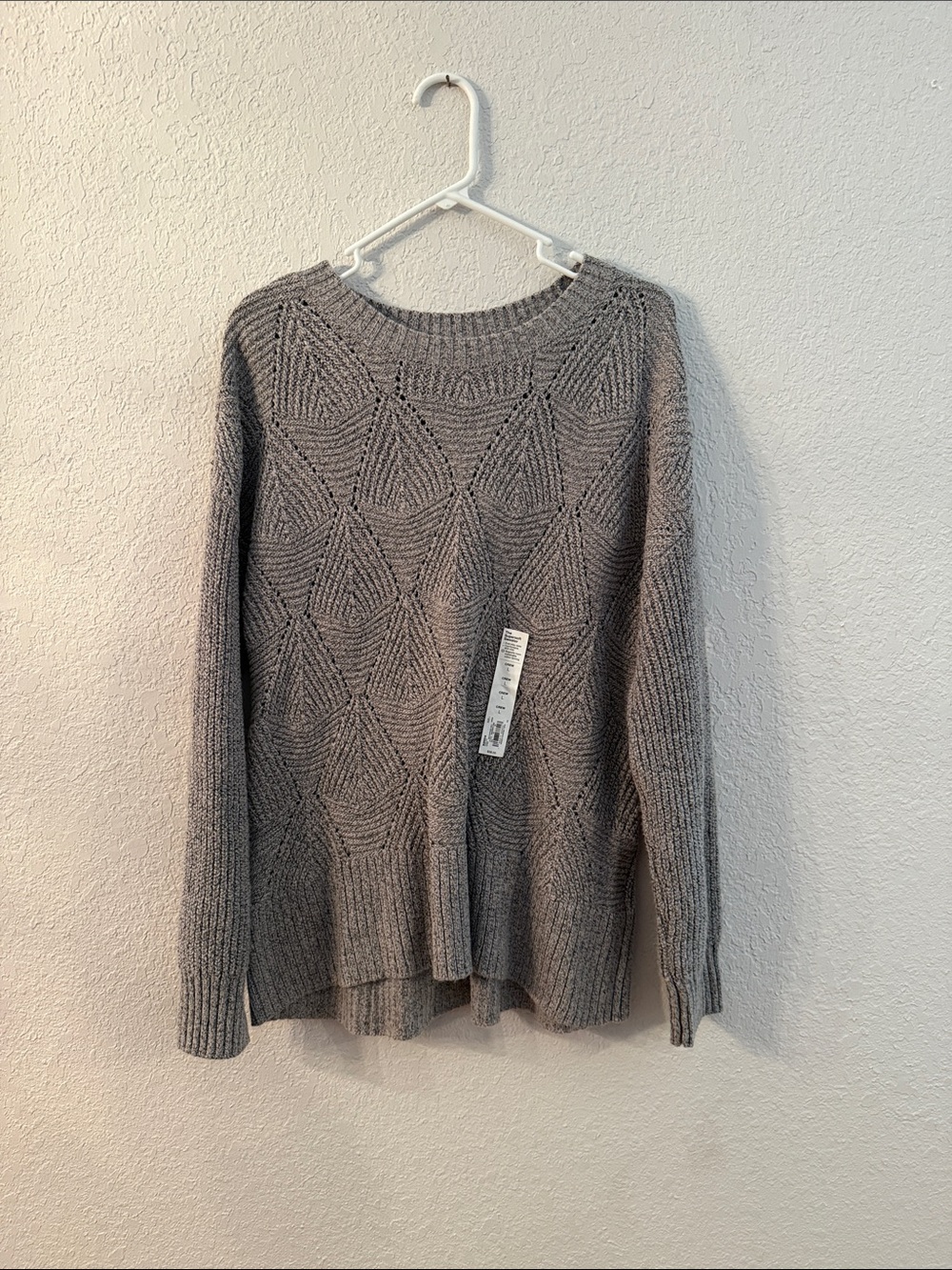 Sonoma Gray Geometric Knit Crewneck Sweater